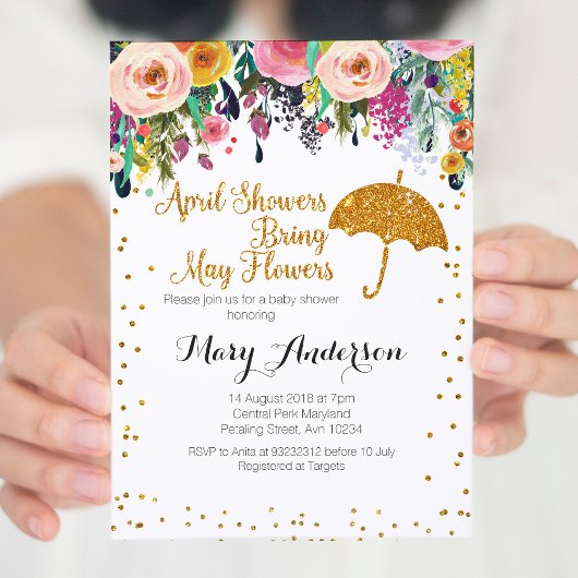 パープルエイプリルシャワーベビーシャワー招待状 招待状