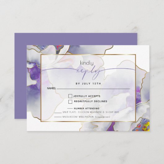 パープルエキゾチックフローラ食事の選択 出欠カード (正面/裏面)