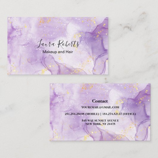 パープルエステティック大理石グリッター名刺 名刺 (正面/裏面)