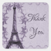 パープルエッフェルタワーありがとうステッカー スクエアシール (正面)