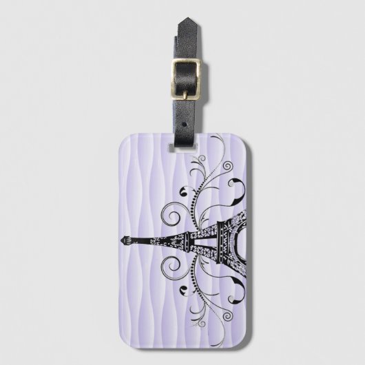パープルエッフェルタワー花盛ラゲッジタグ ラゲッジタグ (正面縦)