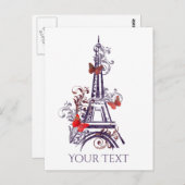 パープルエッフェルタワー蝶ポストカード ポストカード (正面/裏面)