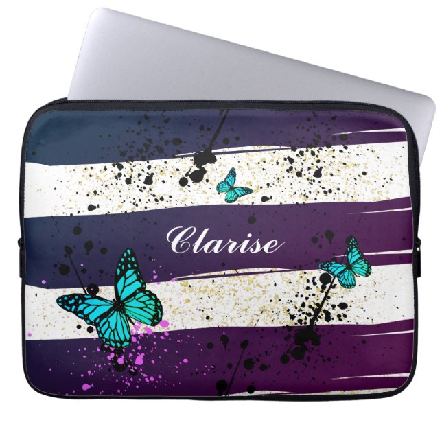 パープルエフェ鮮やかメラのカラーアート ラップトップスリーブ (正面)