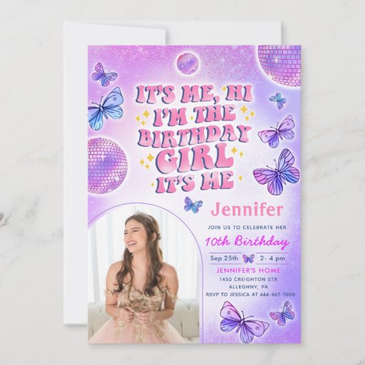 パープルエラスバースデーパーティフォト招待状 招待状 (正面)