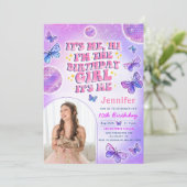 パープルエラスバースデーパーティフォト招待状 招待状 (スタンド正面)