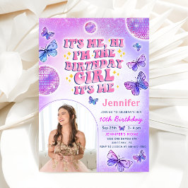 パープルエラスバースデーパーティフォト招待状 招待状