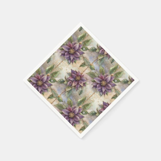 パープルエレガンスルクスポインセチア&ホリークリスマス スタンダードカクテルナプキン (角)