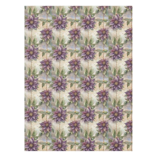 パープルエレガンスルクスポインセチア&ホリークリスマス テーブルクロス (正面)