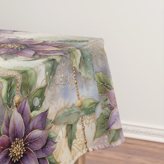 パープルエレガンスルクスポインセチア&ホリークリスマス テーブルクロス (インサイチュ)