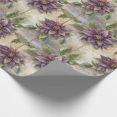 パープルエレガンスルクスポインセチア&ホリークリスマス ラッピングペーパー (角)