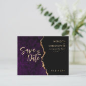 パープルエレガンス瑪瑙ウェディング日付を保存 案内ポストカード (スタンド正面)