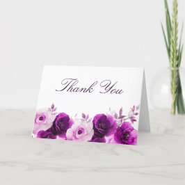 パープルエレガンス:ライラックバイオレットローズのフラワーリングウェディング サンキューカード