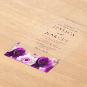 パープルエレガンス：薄紫バイオレットバラフローラ結婚ズ アクリル招待状 (レイダウン)