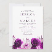 パープルエレガンス：薄紫バイオレットバラフローラ結婚ズ 招待状 (正面)