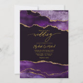 パープルエレガントおよび金ゴールドア結婚ガートのQRコード 招待状 (正面)