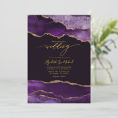 パープルエレガントおよび金ゴールドア結婚ガートのQRコード 招待状 (スタンド正面)