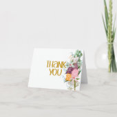 パープルエレガントおよび金ゴールドフローラサンキューカード サンキューカード (正面)