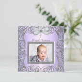 パープルエレガントとグレーの《キリスト教》洗礼式や命名式招待状 招待状 (スタンド正面)