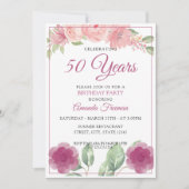 パープルエレガントとピンクのフローラマザー誕生日 招待状 (正面)