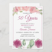 パープルエレガントとピンクのフローラマザー誕生日 招待状 (正面/裏面)