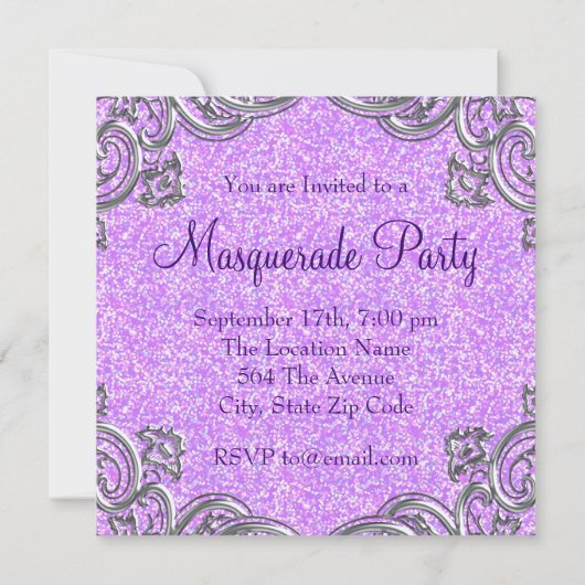 パープルエレガントとピンクの仮装パーティー 招待状 (裏面)