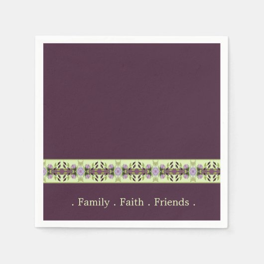 パープルエレガントとマウーブのフローラ スタンダードカクテルナプキン (正面)