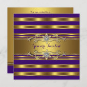 パープルエレガントと金ゴールドの誕生日パーティー 招待状 (正面/裏面)