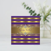 パープルエレガントと金ゴールドの誕生日パーティー 招待状 (スタンド正面)