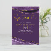 パープルエレガントと金ゴールドアガテ16誕生日 招待状 (スタンド正面)