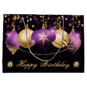 パープルエレガントと金ゴールドウィンターボーブル誕生日 ラージペーパーバッグ (裏面)
