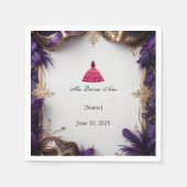 パープルエレガントと金ゴールドキンセアニラパーティー スタンダードカクテルナプキン (正面)
