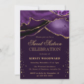 パープルエレガントと金ゴールドグリッターアゲートスウィート16 招待状 (正面)