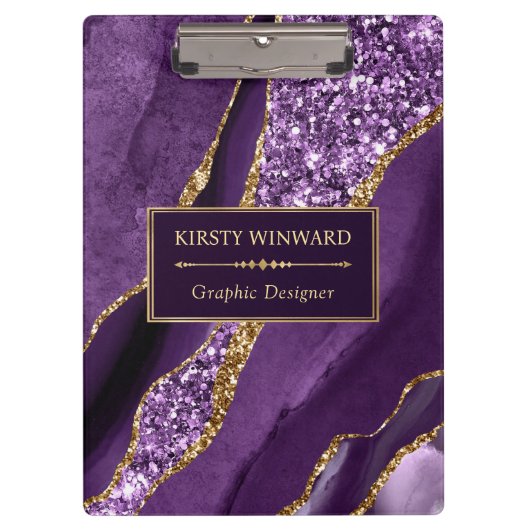 パープルエレガントと金ゴールドグリッター海アゲート クリップボード (正面)