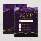 パープルエレガントと金ゴールドフェイクグリッター大理石瑪瑙 出欠カード (正面/裏面)