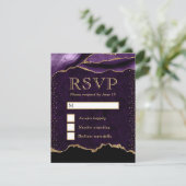 パープルエレガントと金ゴールドフェイクグリッター大理石瑪瑙 出欠カード (スタンド正面)