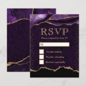 パープルエレガントと金ゴールドフェイクグリッター大理石瑪瑙 出欠カード (正面/裏面)