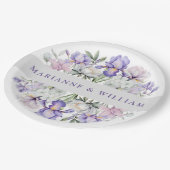 パープルエレガントアイリスロマンフローラ結婚ズ ペーパープレート (アングル)