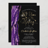 パープルエレガントアガテブラック金ゴールド80誕生日 招待状 (正面/裏面)