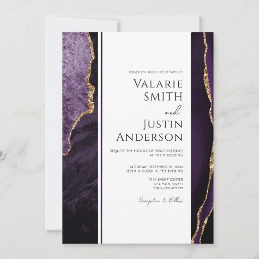 パープルエレガントアゲート結婚予算の合計 招待状 (正面)