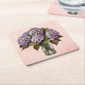 パープルエレガントアジサイ花紙コースター ラウンドペーパーコースター (アングル)