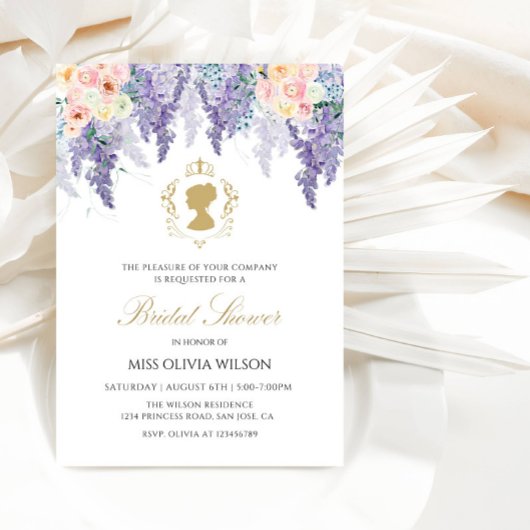 パープルエレガントアジサイ&ピンクローズブライダルシャワー 招待状