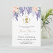 パープルエレガントアジサイ&ピンクローズブライダルシャワー 招待状 (スタンド正面)