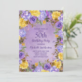 パープルエレガントイエローローズペオニー50誕生日 招待状 (スタンド正面)