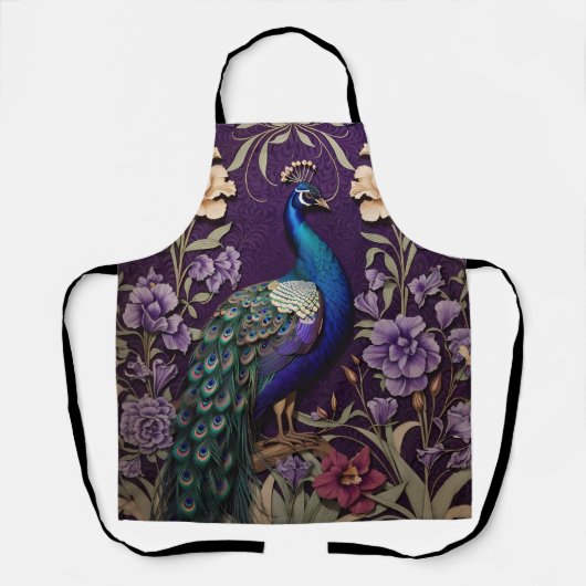 パープルエレガントウィリアム・モリスの孔雀インスパイア エプロン (正面)