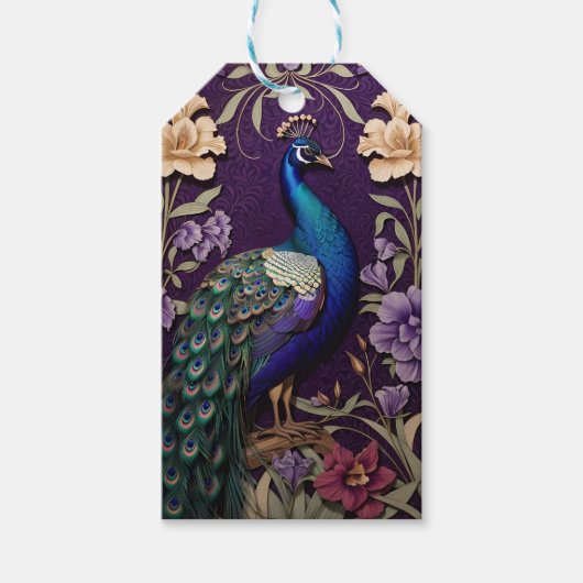 パープルエレガントウィリアム・モリスの孔雀インスパイア ギフトタグ (正面)