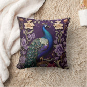 パープルエレガントウィリアム・モリスの孔雀インスパイア クッション (ブランケット)