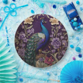 パープルエレガントウィリアム・モリスの孔雀インスパイア ペーパープレート (パーティー)