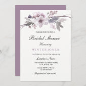パープルエレガントウィンターフローラブライダルシャワー招待状 招待状 (正面/裏面)