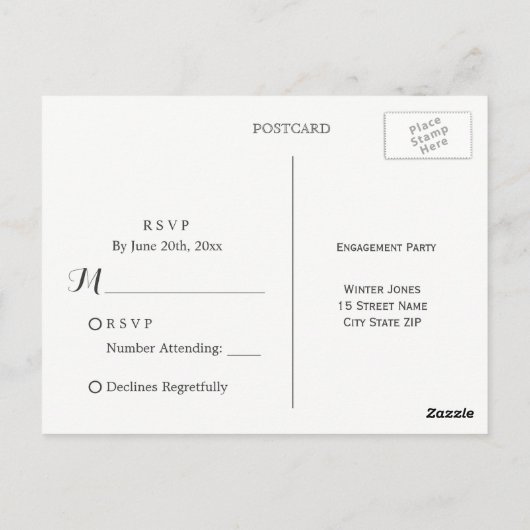 パープルエレガントウィンターフローラ婚約パーティRSVP ポストカード (裏面)