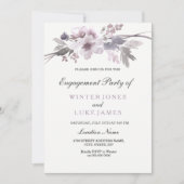 パープルエレガントウィンターフローラ婚約招待状 招待状 (正面)
